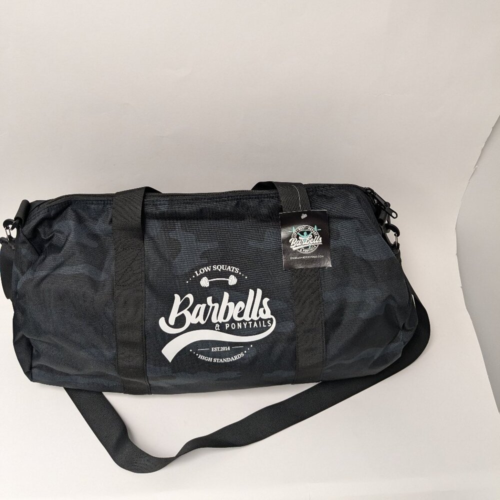 Barbells And Ponytails Camo Duffle Gym Workout Bag NEW